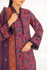 UAE-3 Piece Embroidered Khaddar Suit with Net Dupatta CN-52007