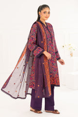 UAE-3 Piece Embroidered Khaddar Suit with Net Dupatta CN-52007
