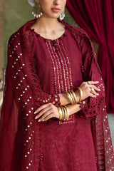 UAE-3 Piece Schiffli Embroidered Lawn Suit with Sequins Neckline and Net Dupatta FE-52015
