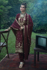 UAE-3 Piece Embroidered Pashmina Suit with Embroidered Pashmina Dupatta