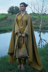 UAE-3 Piece Embroidered Pashmina Suit with Embroidered Pashmina Dupatta
