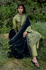 UAE-3 Piece Embroidered Pashmina Suit with Embroidered Pashmina Dupatta