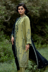 UAE-3 Piece Embroidered Pashmina Suit with Embroidered Pashmina Dupatta