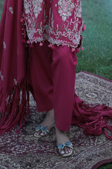 UAE-3 Piece Embroidered Pashmina Suit with Embroidered Pashmina Dupatta