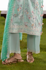 UAE-3 Piece Embroidered Printed Lawn Suit with Embroidered Border