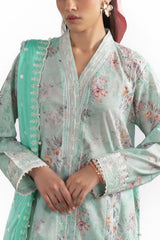 UAE-3 Piece Embroidered Printed Lawn Suit with Embroidered Border