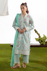 UAE-3 Piece Embroidered Printed Lawn Suit with Embroidered Border