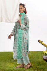 UAE-3 Piece Embroidered Printed Lawn Suit with Embroidered Border