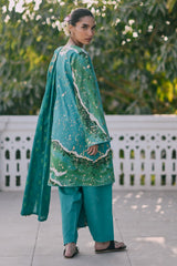 UAE-3 Piece Gold Printed Lawn Suit with Embroidered Lacquer Printed Dupatta CL-52512