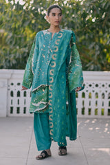 UAE-3 Piece Gold Printed Lawn Suit with Embroidered Lacquer Printed Dupatta CL-52512