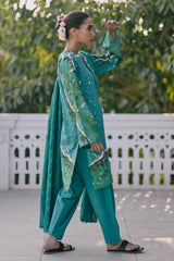 UAE-3 Piece Gold Printed Lawn Suit with Embroidered Lacquer Printed Dupatta CL-52512