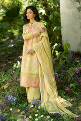 UAE-3 Piece Embroidered Paper Cotton Suit with Inner and Embroidered Borders and Embroidered Zari Stripe Paper Cotton Dupatta