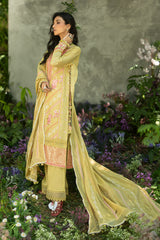 UAE-3 Piece Embroidered Paper Cotton Suit with Inner and Embroidered Borders and Embroidered Zari Stripe Paper Cotton Dupatta