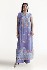 UAE-3 Piece Embroidered Lawn Suit with Neckline, Bunches and Chiffon Dupatta FE-52042