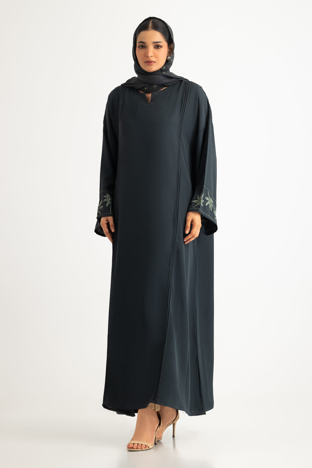 UAE- Georgette Embroidered abaya With Embroidered Scarf