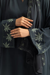 UAE- Georgette Embroidered abaya With Embroidered Scarf