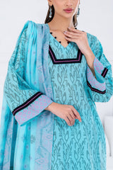 UAE-3 Piece Printed Lawn Suit with Jacquard Dupatta