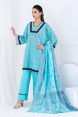 UAE-3 Piece Printed Lawn Suit with Jacquard Dupatta