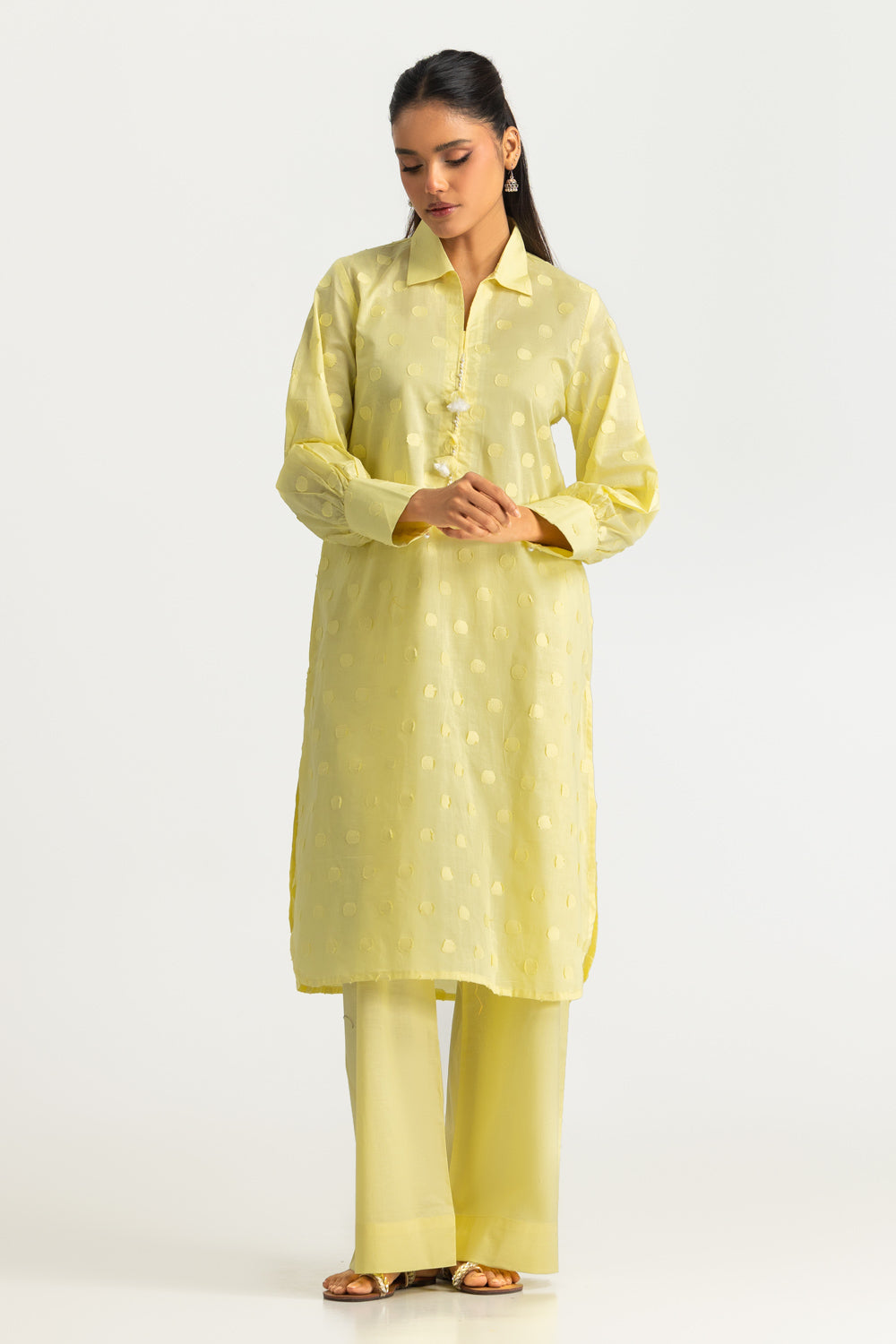 UAE- Jacquard Embellished Shirt And Dyed Trouser