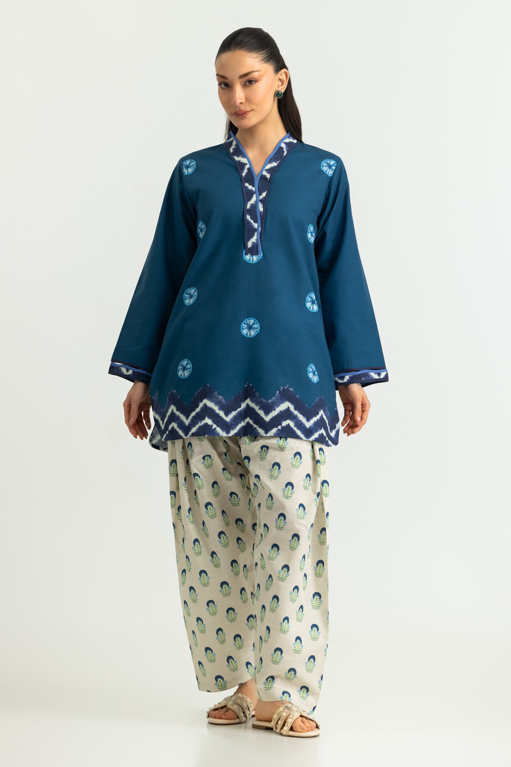 UAE-Karandi Gold Slub Printed Co-Ord Set