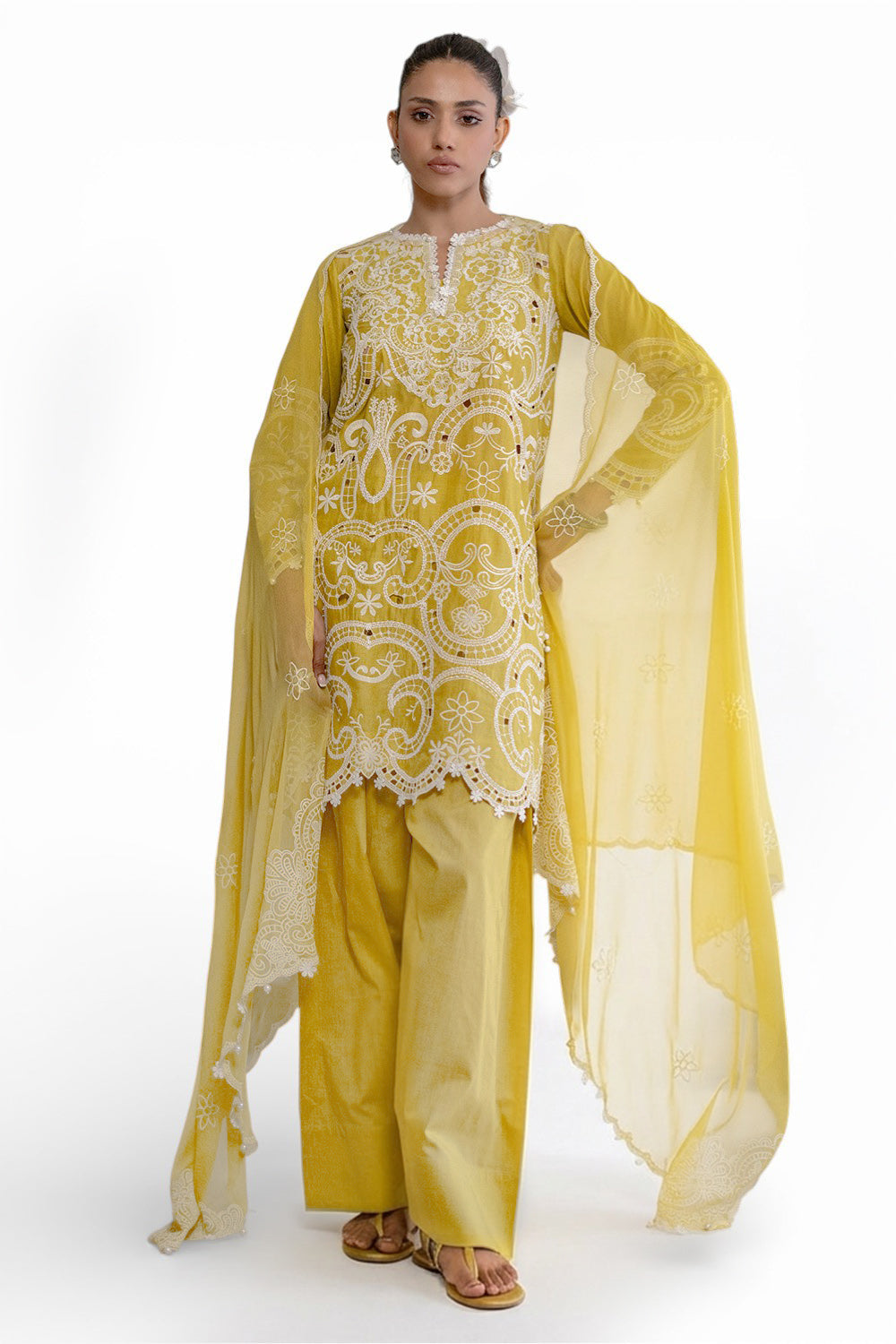 UAE-3 Piece Embroidered Lawn Suit with Lacquer Printed Chiffon Dupatta BM-62019