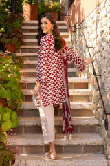 UAE-3 Piece Printed Lawn suit with Embroidered Organza Neckline