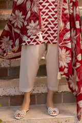 UAE-3 Piece Printed Lawn suit with Embroidered Organza Neckline