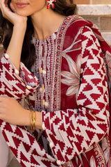 UAE-3 Piece Printed Lawn suit with Embroidered Organza Neckline