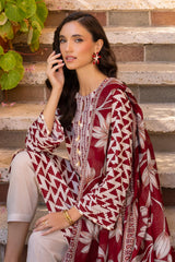 UAE-3 Piece Printed Lawn suit with Embroidered Organza Neckline