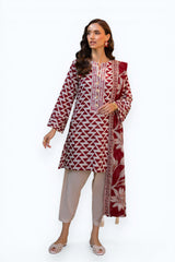 UAE-3 Piece Printed Lawn suit with Embroidered Organza Neckline