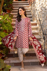 UAE-3 Piece Printed Lawn suit with Embroidered Organza Neckline