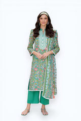 UAE-3 Piece Printed Lawn suit with Embroidered Organza Neckline