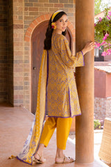UAE-3 Piece Printed Lawn suit with Embroidered Organza Neckline