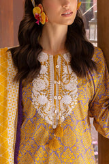 UAE-3 Piece Printed Lawn suit with Embroidered Organza Neckline