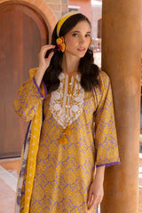 UAE-3 Piece Printed Lawn suit with Embroidered Organza Neckline