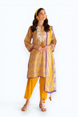UAE-3 Piece Printed Lawn suit with Embroidered Organza Neckline