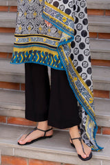 UAE-3 Piece Embroidered Printed Lawn suit with Printed Sleeves