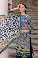 UAE-3 Piece Embroidered Printed Lawn suit with Printed Sleeves