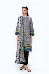 UAE-3 Piece Embroidered Printed Lawn suit with Printed Sleeves