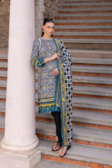 UAE-3 Piece Embroidered Printed Lawn suit with Printed Sleeves