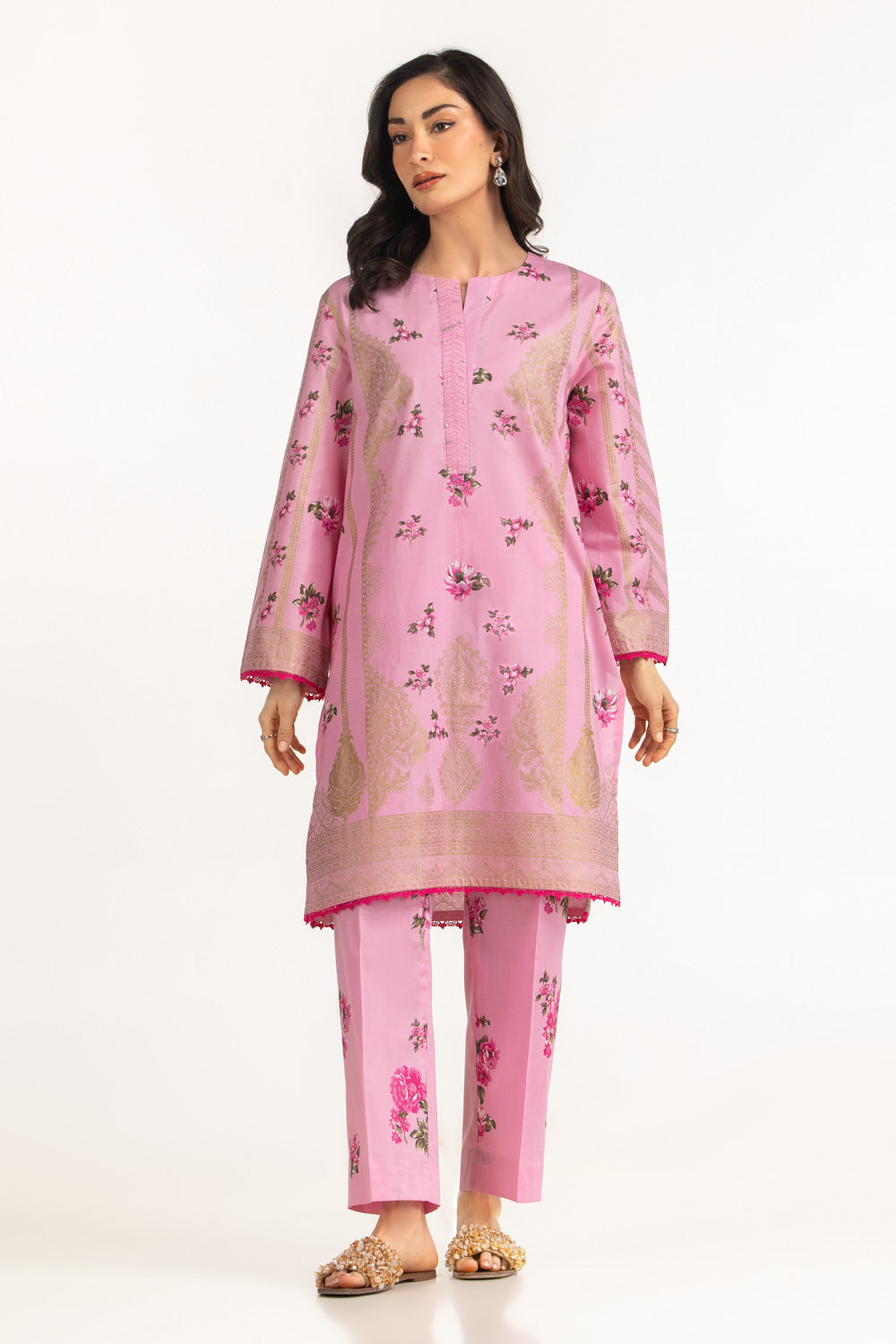 UAE-Lawn Gold Printed Co-Ord Set IUSTTS-2236