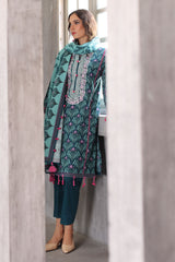 UAE-3 Piece Printed Khaddar Suit with Printed Khaddar Dupatta