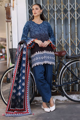 UAE-3 Piece Embroidered Printed Khaddar Suit with Printed Khaddar Dupatta