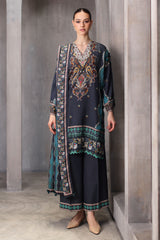 UAE-3 Piece Printed Karandi Suit with Printed Karandi Dupatta