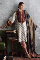 UAE-3 Piece Embroidered Printed Karandi Suit with Printed Karandi Dupatta