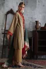 UAE-3 Piece Embroidered Printed Karandi Suit with Printed Karandi Dupatta