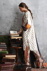 UAE-3 Piece Embroidered Printed Karandi Suit with Printed Karandi Dupatta