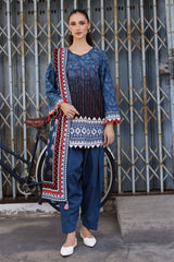 UAE-3 Piece Embroidered Printed Khaddar Suit with Printed Khaddar Dupatta