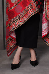 UAE-3 Piece Printed Khaddar Suit with Gold & Lacquer Printed Khaddar Dupatta