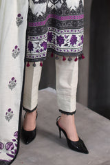 UAE-3 Piece Embroidered Printed Khaddar Suit with Printed Khaddar Dupatta